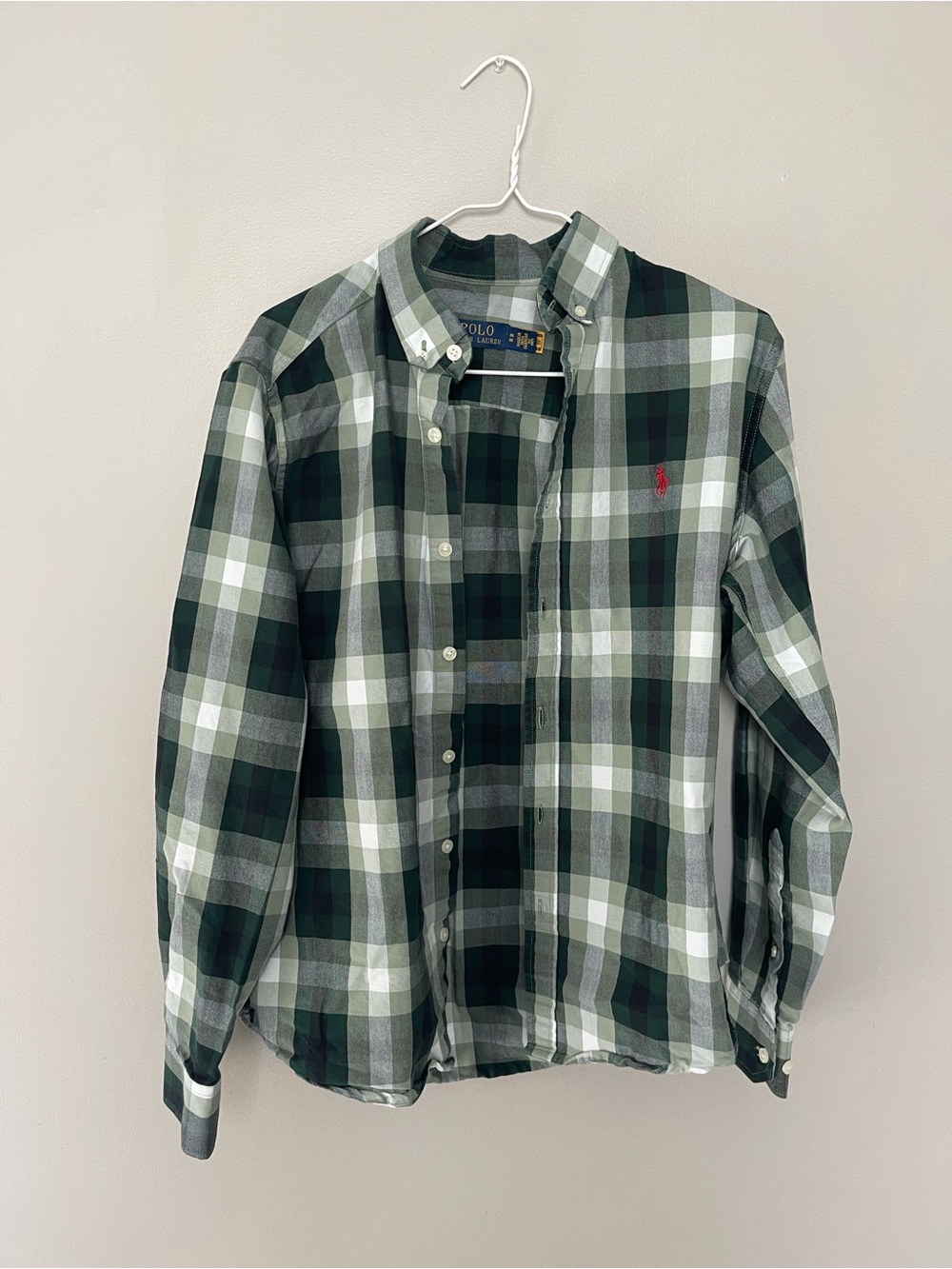 Ralph Lauren Green and White Plaid Button-Down Shirt